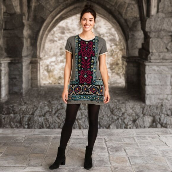 Anthropologie by Akemi + Kin Mini Sweater Dress Kaleidoscope Multicolor Floral - Picture 1 of 13